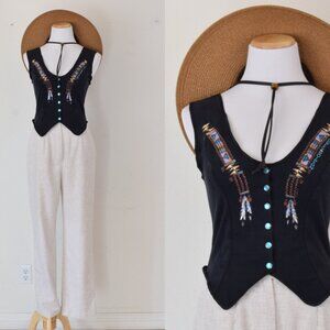 Y2K Harley Davidson Women's Vest made in USA Southwestern Biker HOLOUBECK sz S